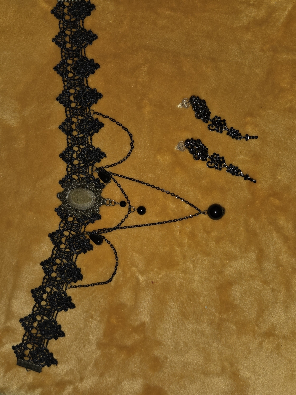 Black Lace Gothic Choker Necklace with Goth Earrings